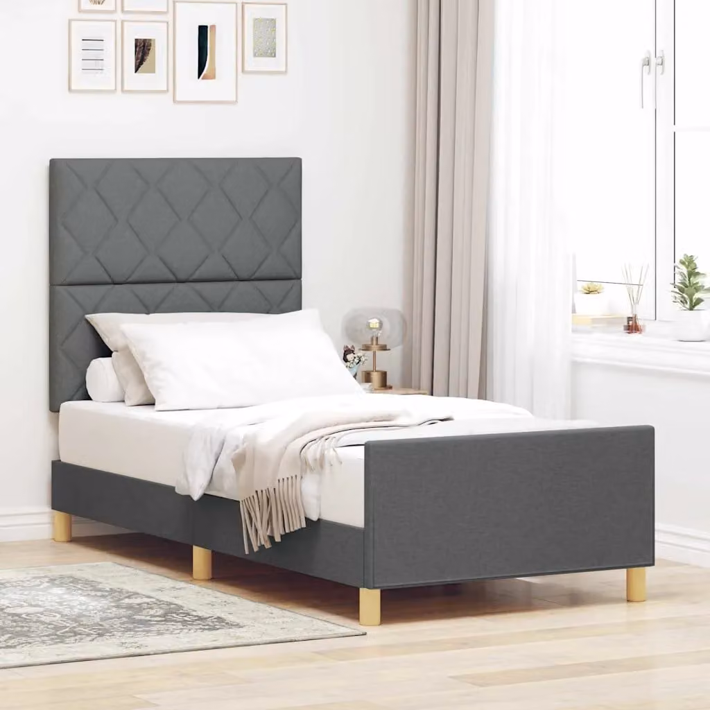 Struttura del letto moderna vidaXL in tessuto e legno, Grigio, L 100 x P 200 cm