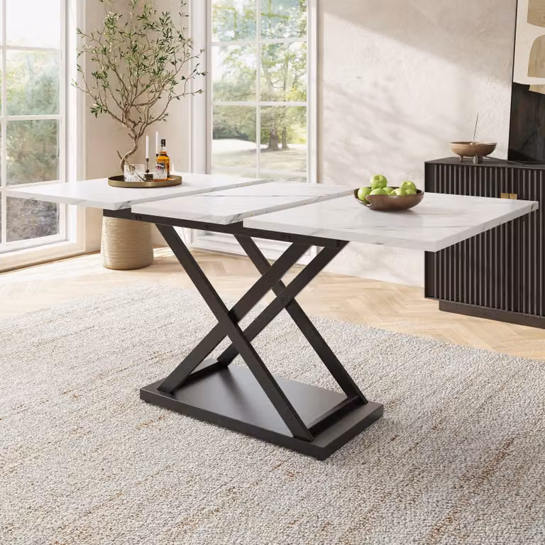 Tavolo da pranzo allungabile STILVORA (120-160×80 cm), tavolo da cucina telescopico con gambe incrociate nere
