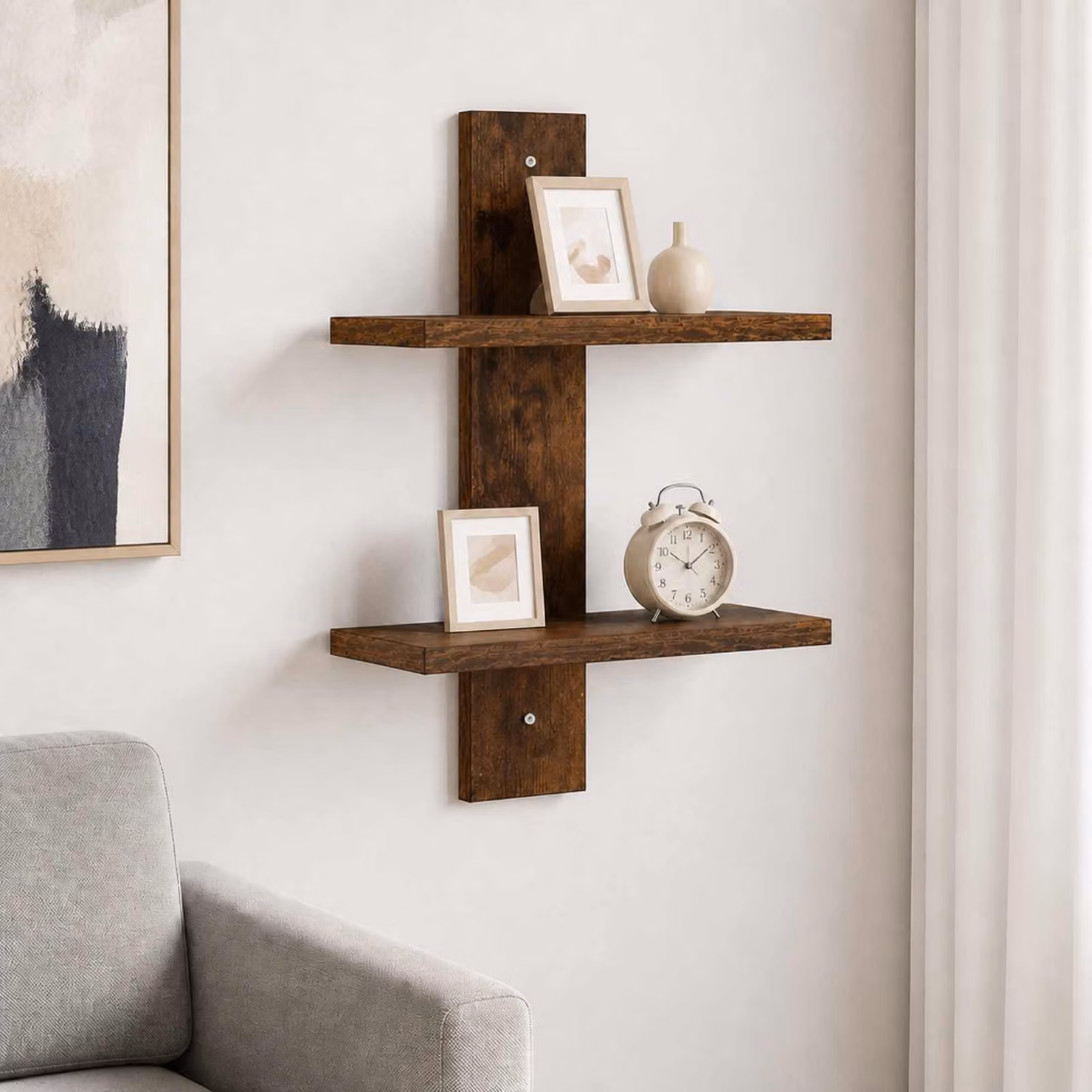 Scaffale da parete moderno vidaXL in legno color rovere fumo L: 30 cm, P: 13,5 cm, H: 43 cm