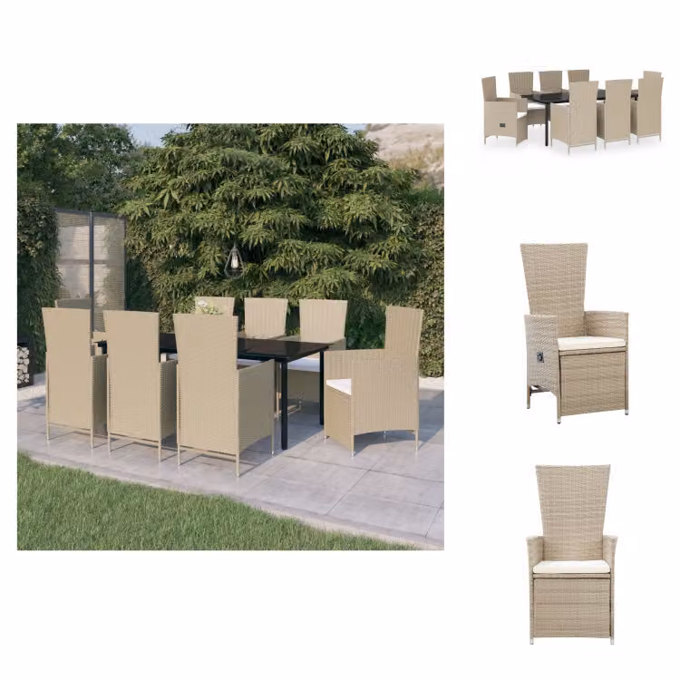 vidaXL Set da pranzo da giardino 9 pezzi con cuscini Beige - Set di mobili da giardino