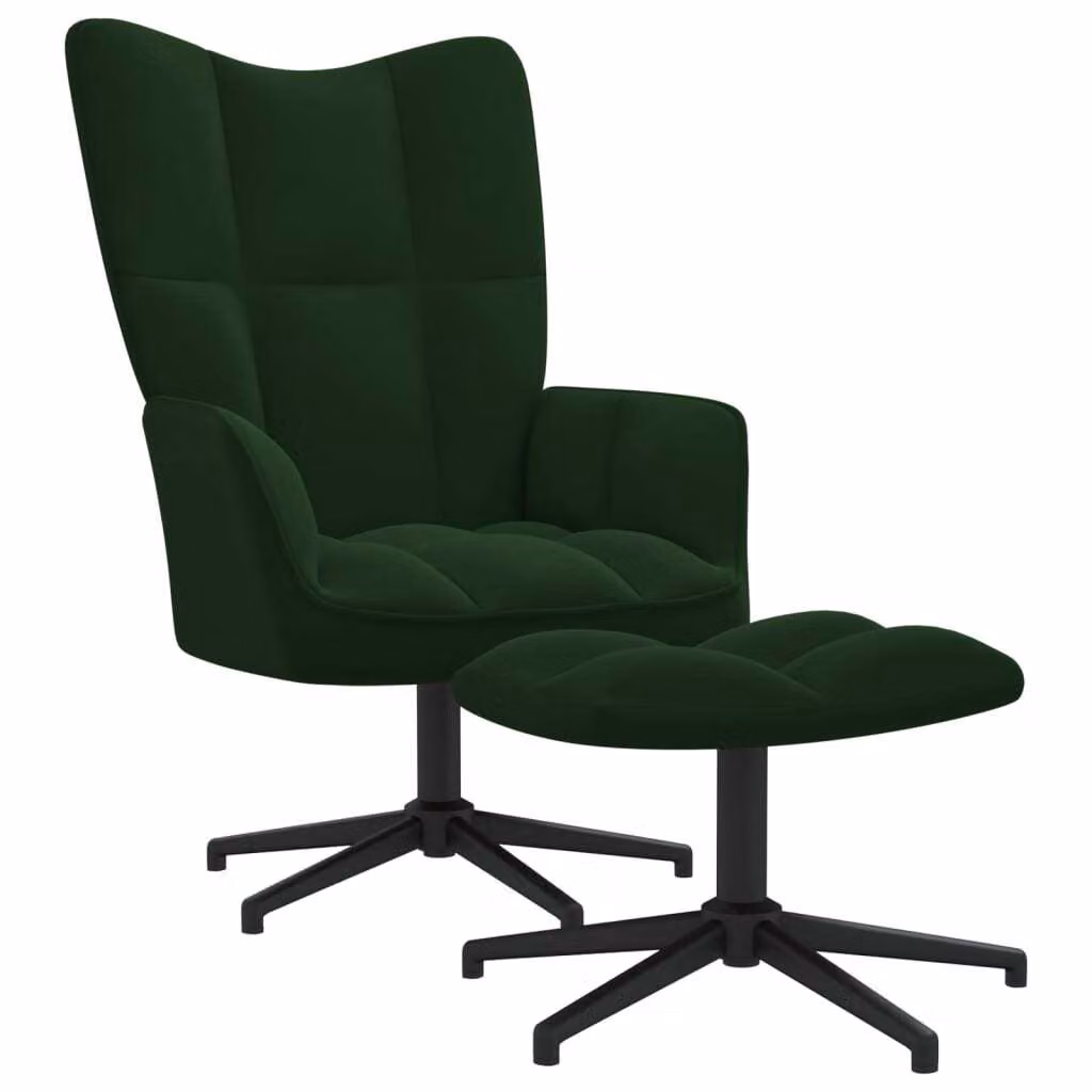Poltrona Relax con Poggiapiedi Verde Scuro in Velluto