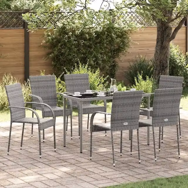 Sedie da Esterno Impilabili 6 pz Grigie in Polyrattan 310088