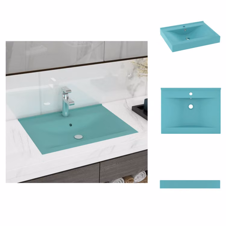 vidaXL Lavabo con foro per rubinetto verde chiaro opaco 60x46 cm in Vetroceramica - Lavabo da bagno