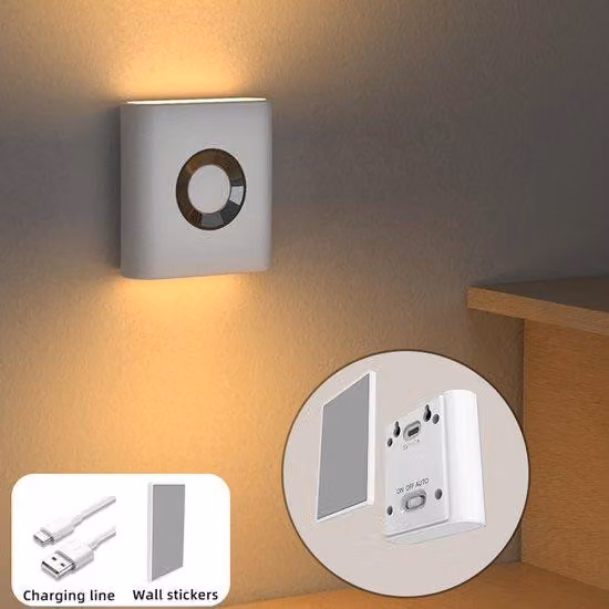 Lampada a LED con sensore di movimento - Luce bianco caldo - Ricaricabile - Accensione automatica - Lampada da camera da letto - 0,7W - ABS