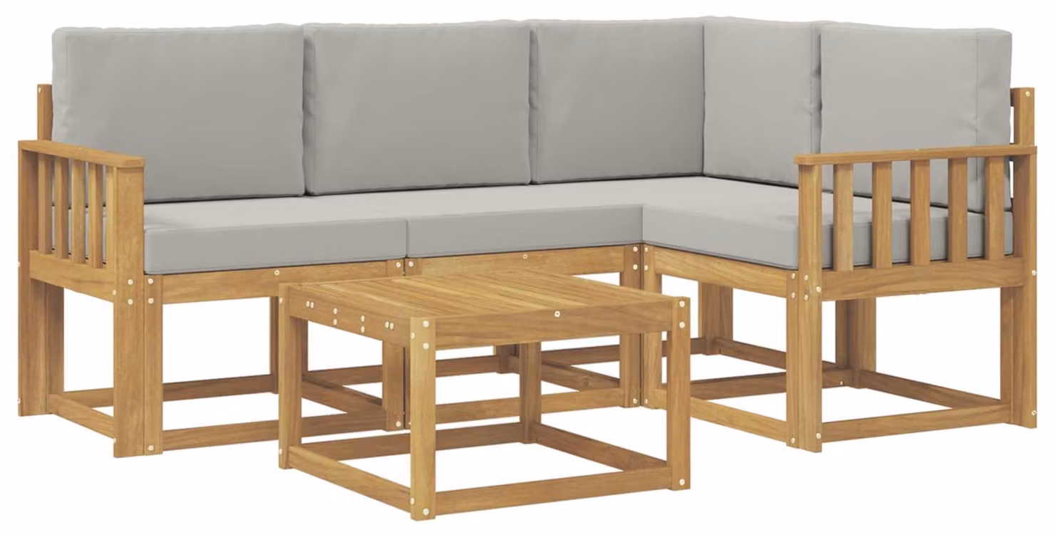 Set di divani da esterno, 5 pezzi, bianco e grigio chiaro