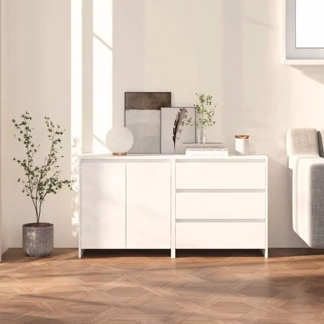 Credenze 2 pz Bianche in Legno Multistrato 3098057