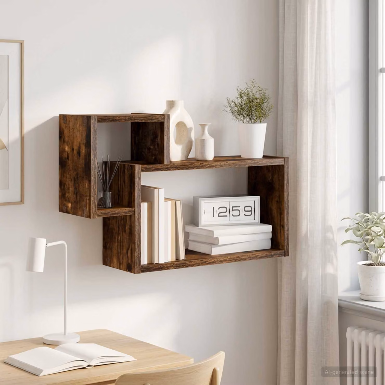 Scaffale da parete moderno vidaXL in Rovere Fumo, L 55 x P 15 x H 35 cm