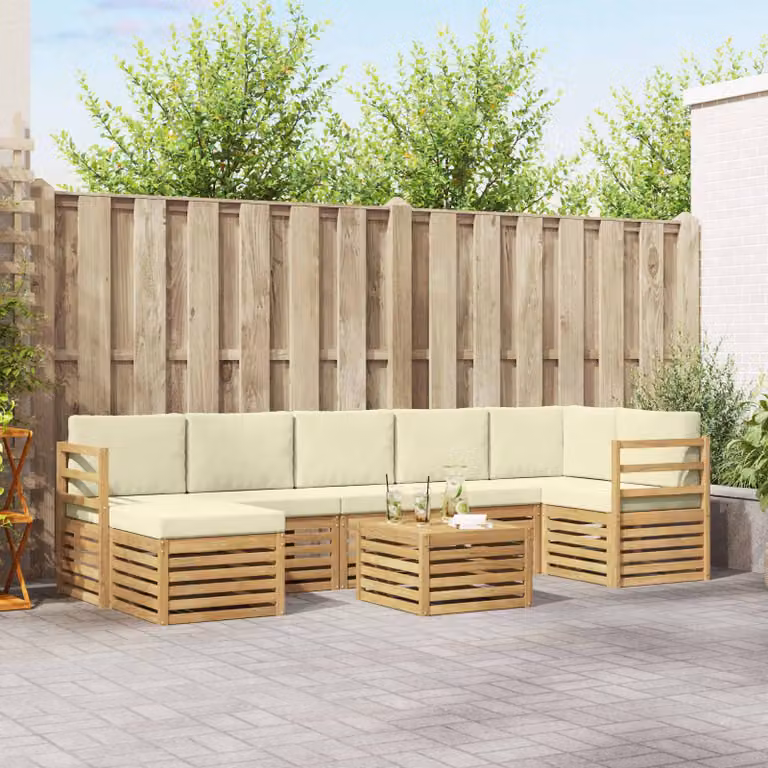 Set di divani da esterno vidaXL 8 pz in legno di acacia con cuscini Bianco e Beige