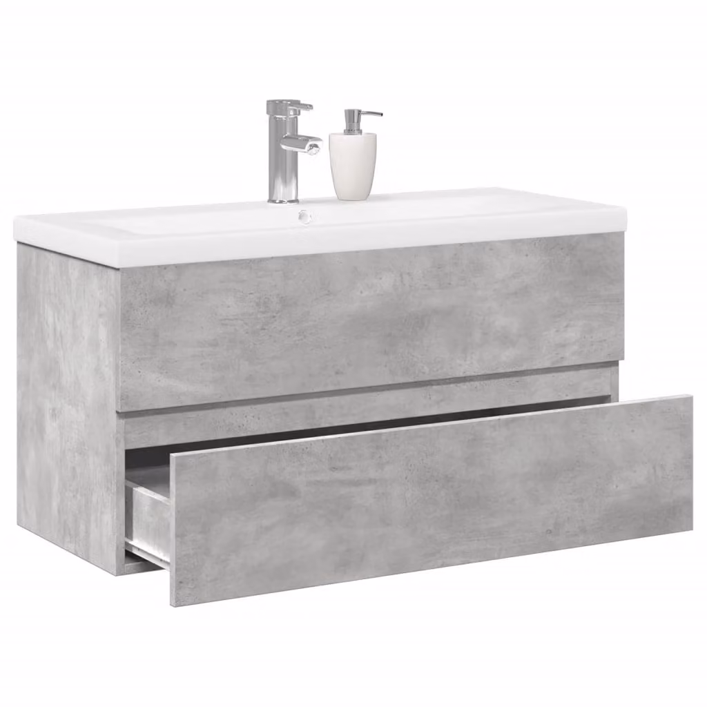 Set di mobili da bagno vidaXL composto da 2 pezzi in legno multistrato, colore grigio e bianco, con mobileto sospeso e base lavabo moderno