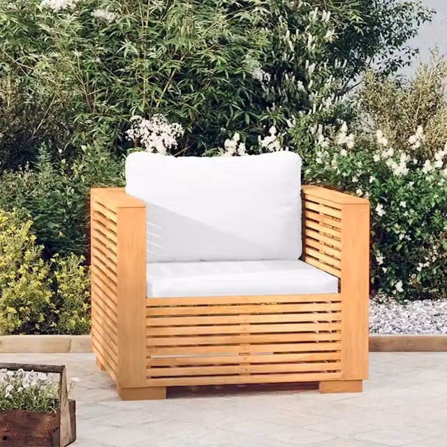 Divano da esterno-Divano da Giardino con Cuscini Crema in Legno Massello di Teak
