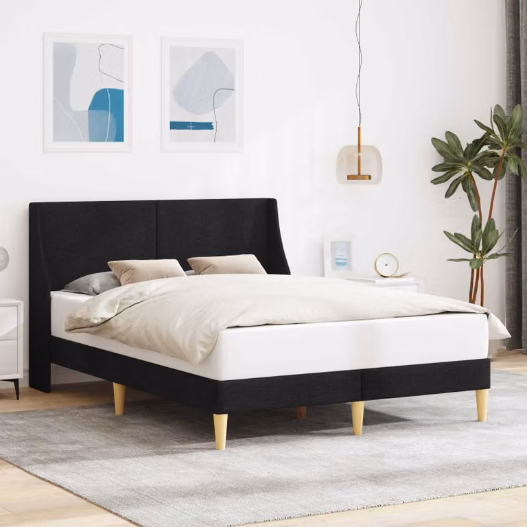 Struttura letto imbottita moderna vidaXL in nero con doghe a arco e telaio in metallo