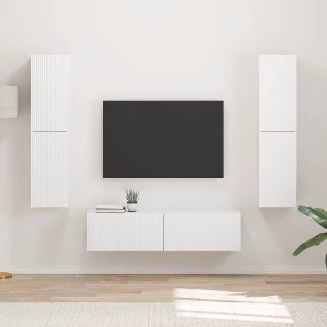 Set mobile TV 6 pz-Credenza per TV Bianco Legno multistrato 222954