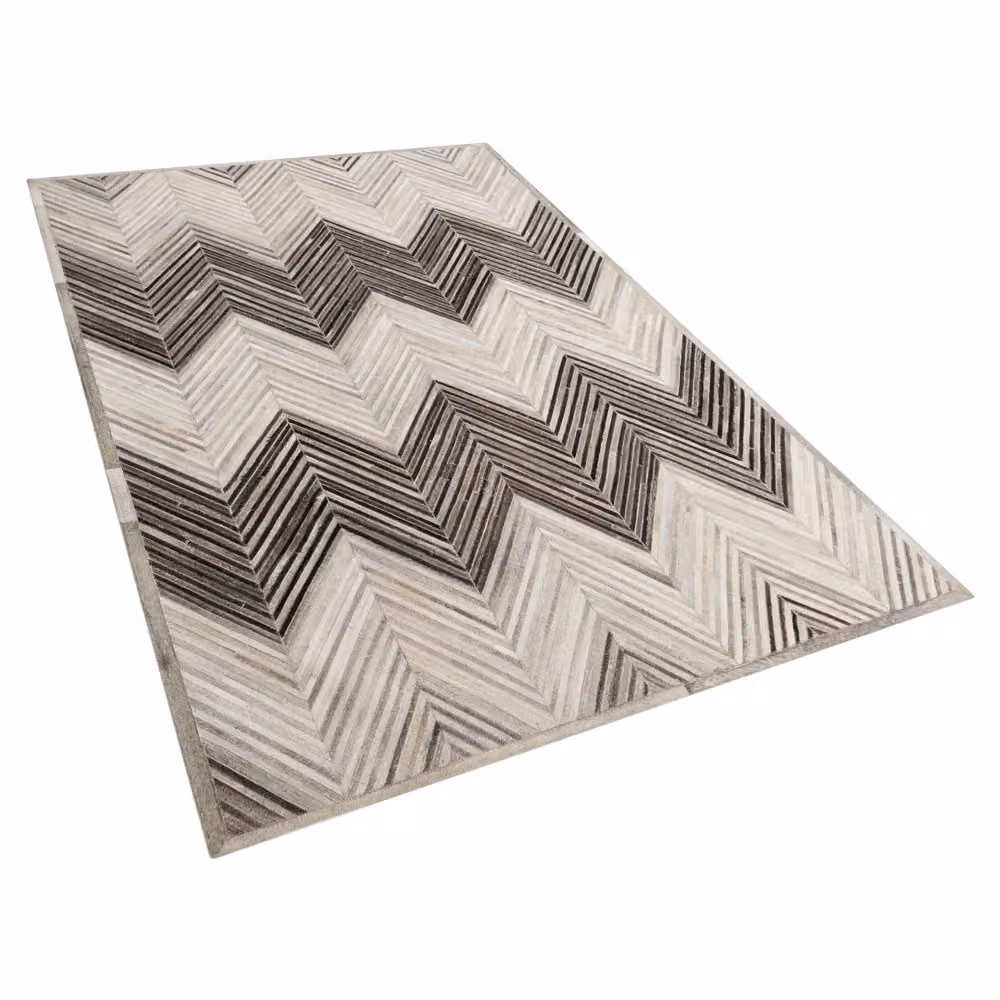 Tappeto Patchwork in Pelle Bovina Hand-Knotted BELIANI Grigio L: 140 cm, P: 200 cm – 2
