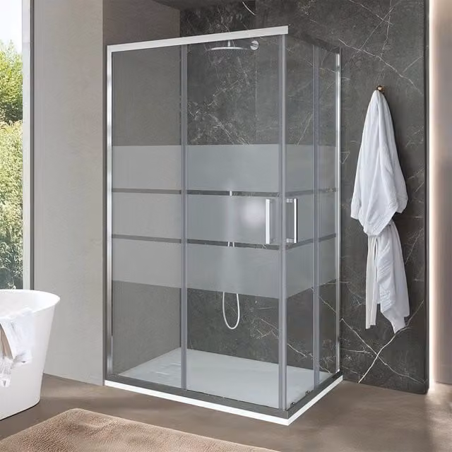 Box doccia angolare Ted con doppio sistema scorrevole in vetro serigrafato L 160 cm x P 90 cm x H 200 cm