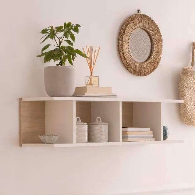 Scaffale a parete personalizzabile Hansel Banak in legno per cameretta bambini, bianco e marrone