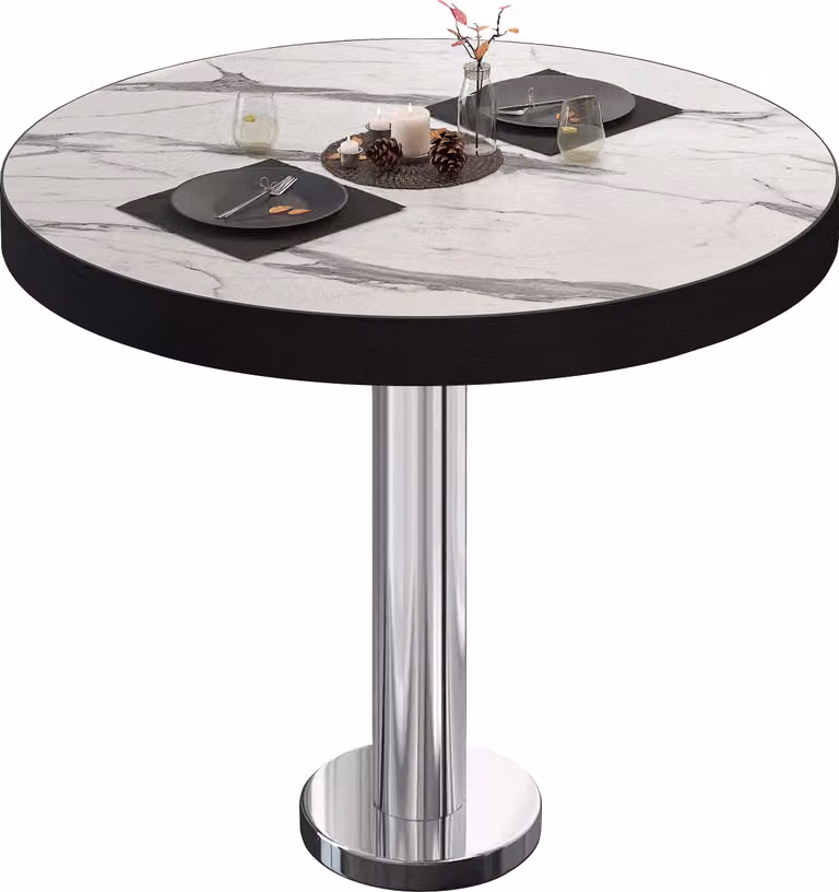 BML | Tavolino da bistrot | Ø: 60 x 77 cm | Marmo bianco / Acciaio inossidabile | Rotondo | Bordo nero | Tavolino da bistrot / Tavolo da ristorazione