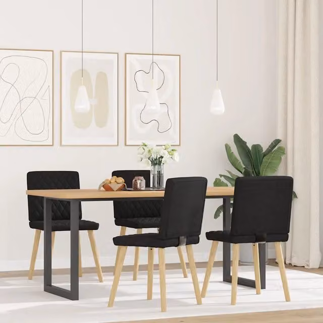 Set di 4 sedie da pranzo moderne in tessuto nero con struttura in legno e metallo