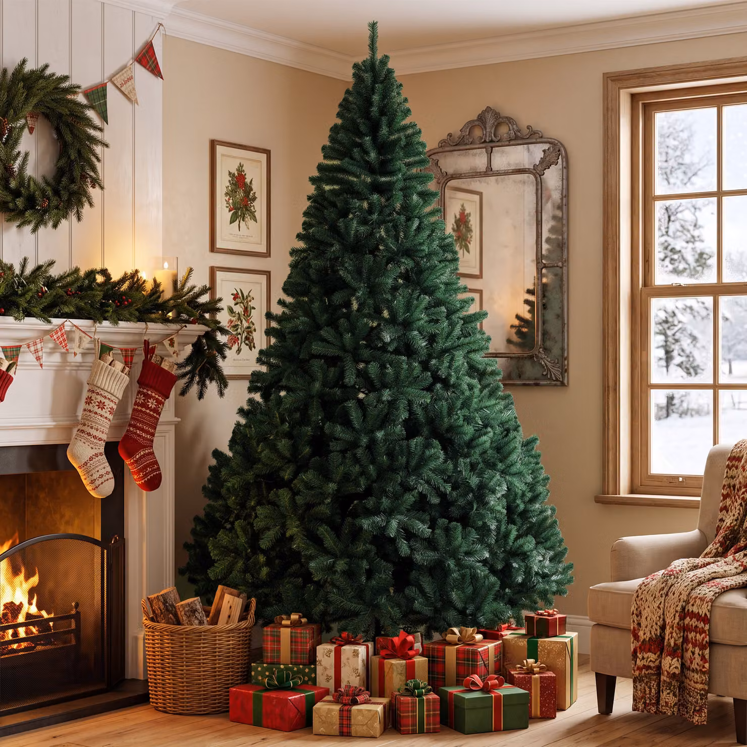 Albero di Natale HOMCOM verde con 2418 punte e base, altezza 270 cm – 2