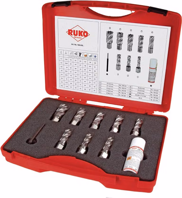 Set di carotatori Ruko 10 pz. HSS-E lunghezza 30 mm Weldon - 108810E