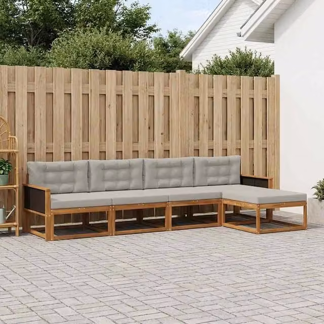 Set di divani da esterno 5 pz Naturale e Grigio chiaro 3382474
