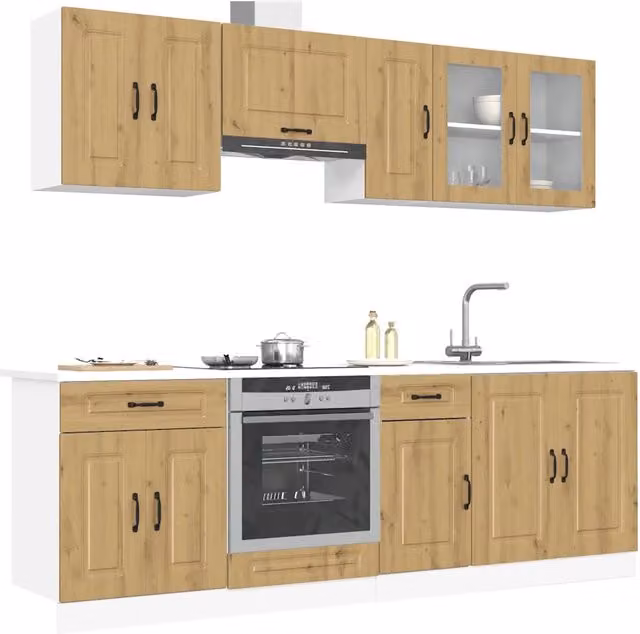 Set di mobili da cucina vidaXL in legno e vetro marrone con ante in vetro e ripiani interni in stile country house