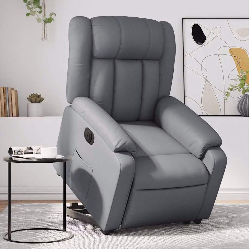 vidaXL Poltrona Alzapersona Reclinabile Grigia in Similpelle con Assistenza Elettrica per Senior – 1