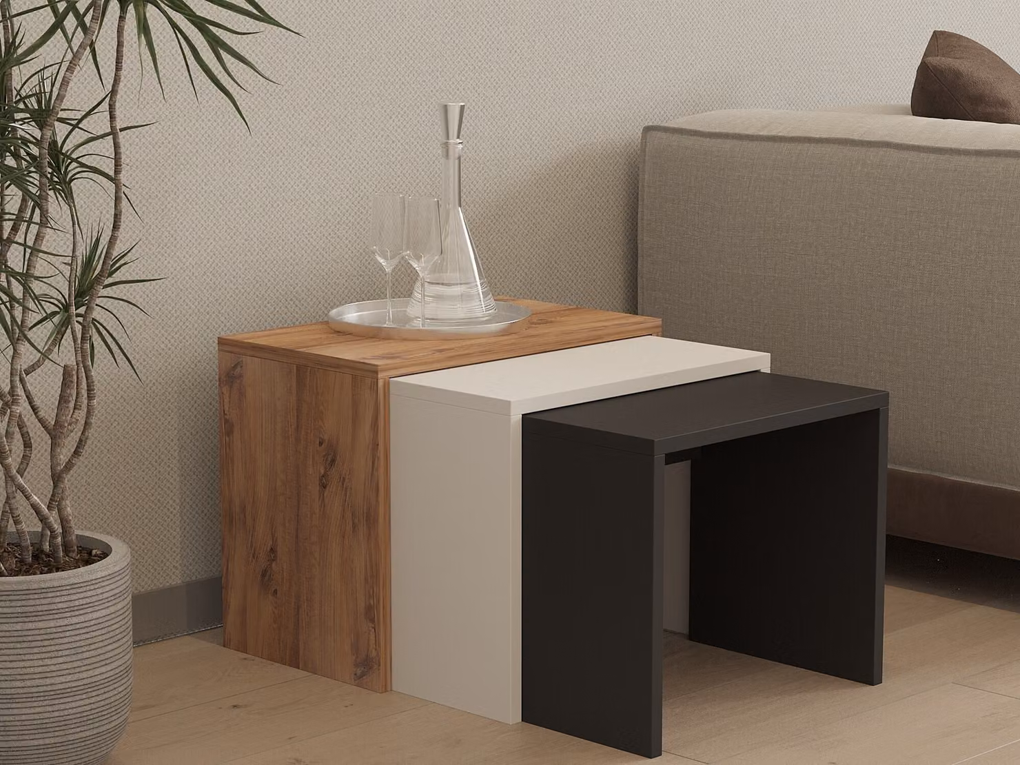 Skye Decor, Gül, set di tavolini (3 pezzi), antracite, 100 % MELAMIN COATED SLIPBOARD, 50 x 29,6 x 40 cm