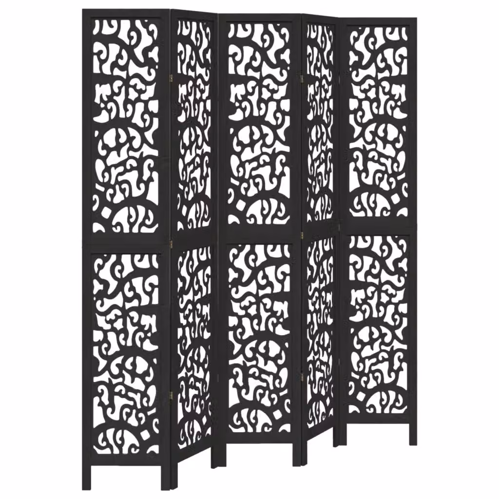 Divisorio Ambienti Paravento 5 Pannelli in Legno Massello di Paulownia Nero Opaco H: 180 cm, L: 220 cm – 2