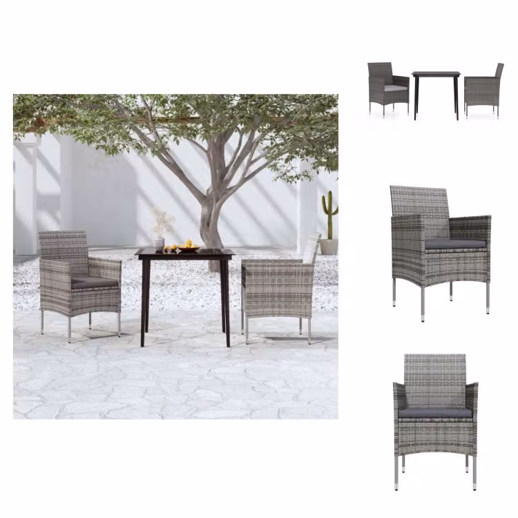 vidaXL Set da pranzo da giardino a 3 pezzi con cuscini grigio e nero - Set di mobili da giardino