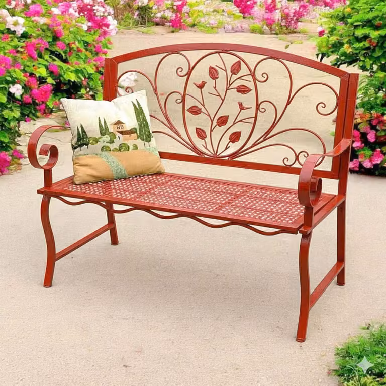 DanDiBo panchina da giardino Rosso resistente alle intemperie 2 posti in metallo rosso 110 cm 96707 panca panca in ferro panca da giardino antica panca da parco