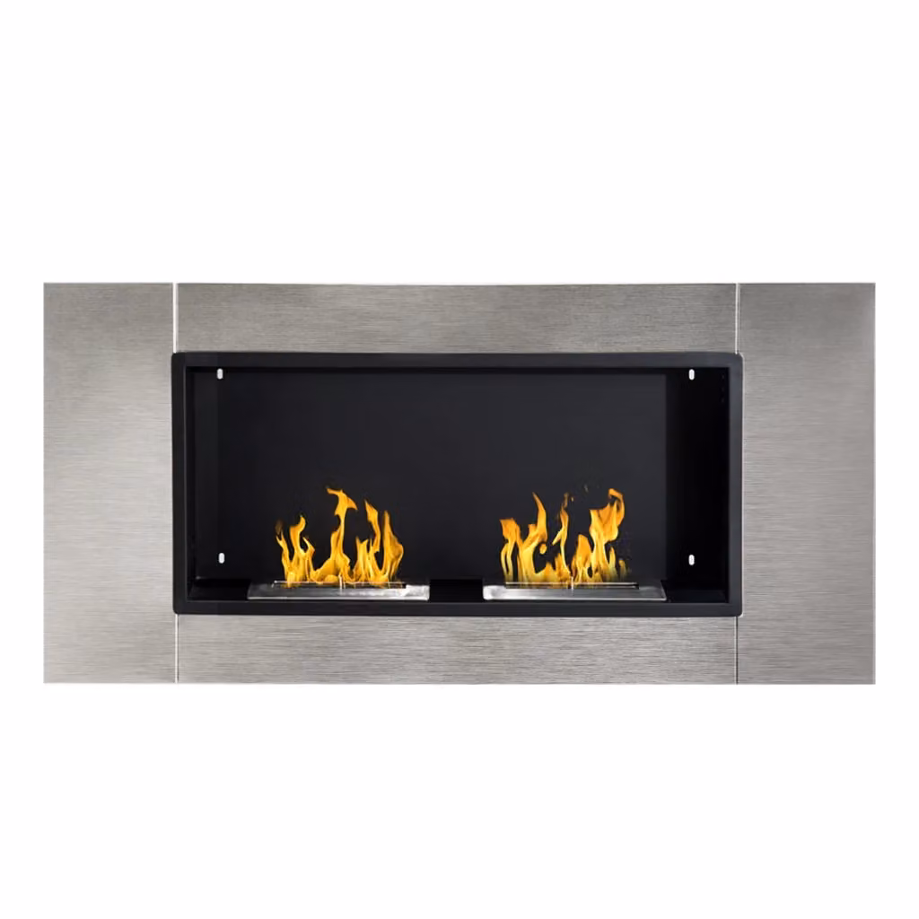Camino a bioetanolo da parete DESIGN IN con 2 bruciatori, capacità 3L, 13600BTU, colore argento, L 110 cm x H 54 cm x P 14,5 cm – 2