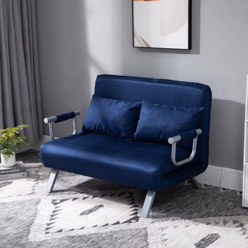 Divano letto REDOM a 2 posti modello click clack blu con poggiatesta regolabile e coperture rimovibili L: 111 cm, P: 80 cm, H: 78 cm – 2
