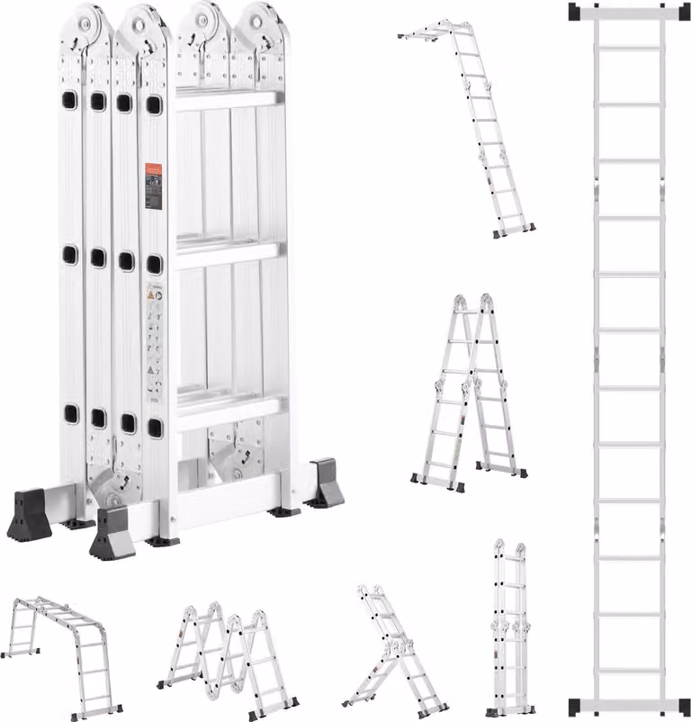 SucceBuy scala pieghevole multiuso 7 in 1, 3 gradini, 12 piedi di sbraccio, per lavoro