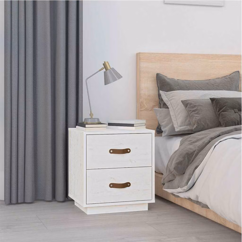 Comodino bianco moderno vidaXL in legno massello di pino L/P/H: 40 x 34 x 45 cm