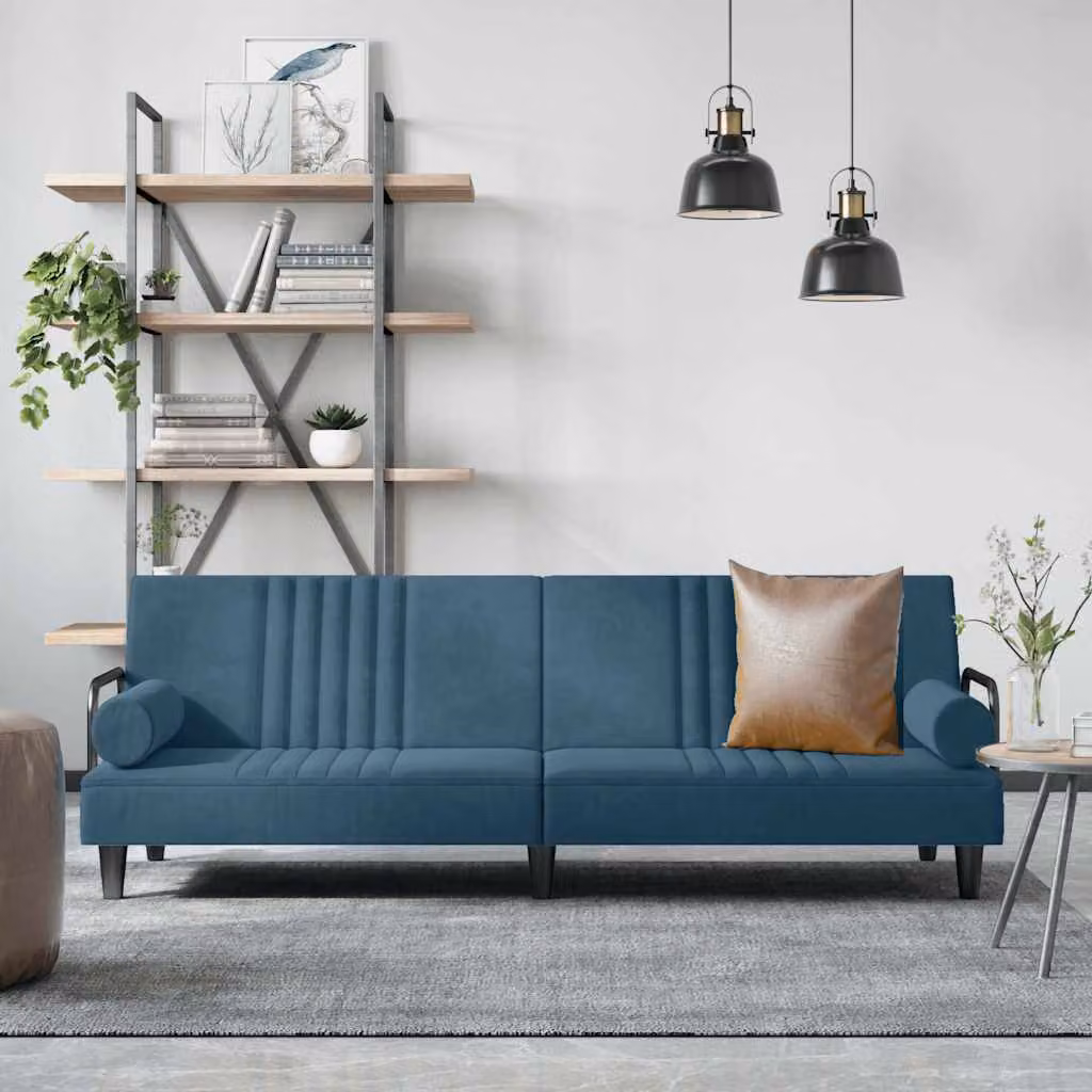 vidaXL Divano Letto con Braccioli in Velluto Blu