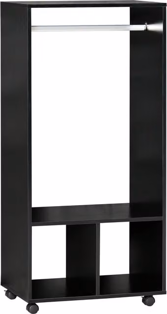 HOMCOM Mobile Appendiabiti con 2 Ripiani Aperti e Barra in Alluminio, Nero, L 60 cm x P 40 cm x H 128 cm