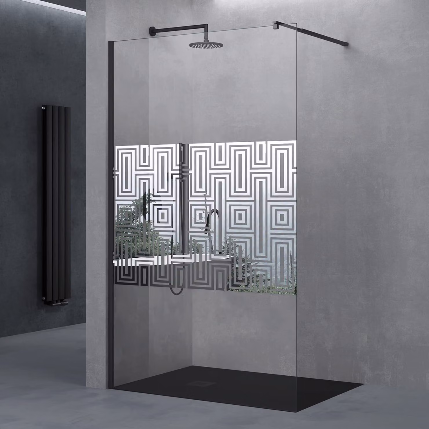 doporro Box Doccia Walk-In 140x200cm, Parete Doccia Anticalcare in Vetro di Sicurezza 10mm con Braccio Sostegno Telescopico in Acciaio Nero Bremen02DM