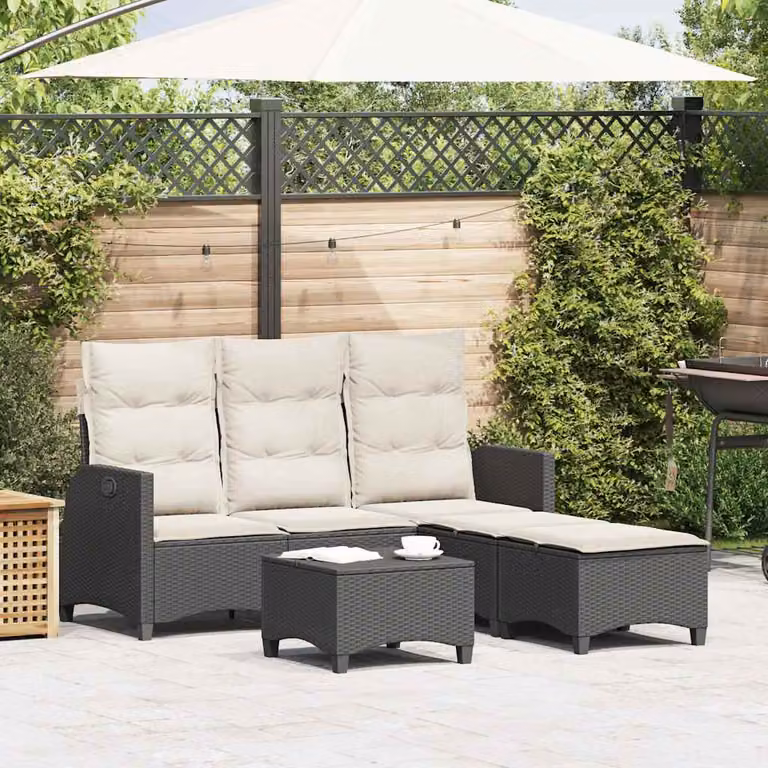 Set Divani da Giardino a Forma L vidaXL con Cuscini, Polyrattan e Struttura in Metallo, Colore Nero, Bianco o Beige