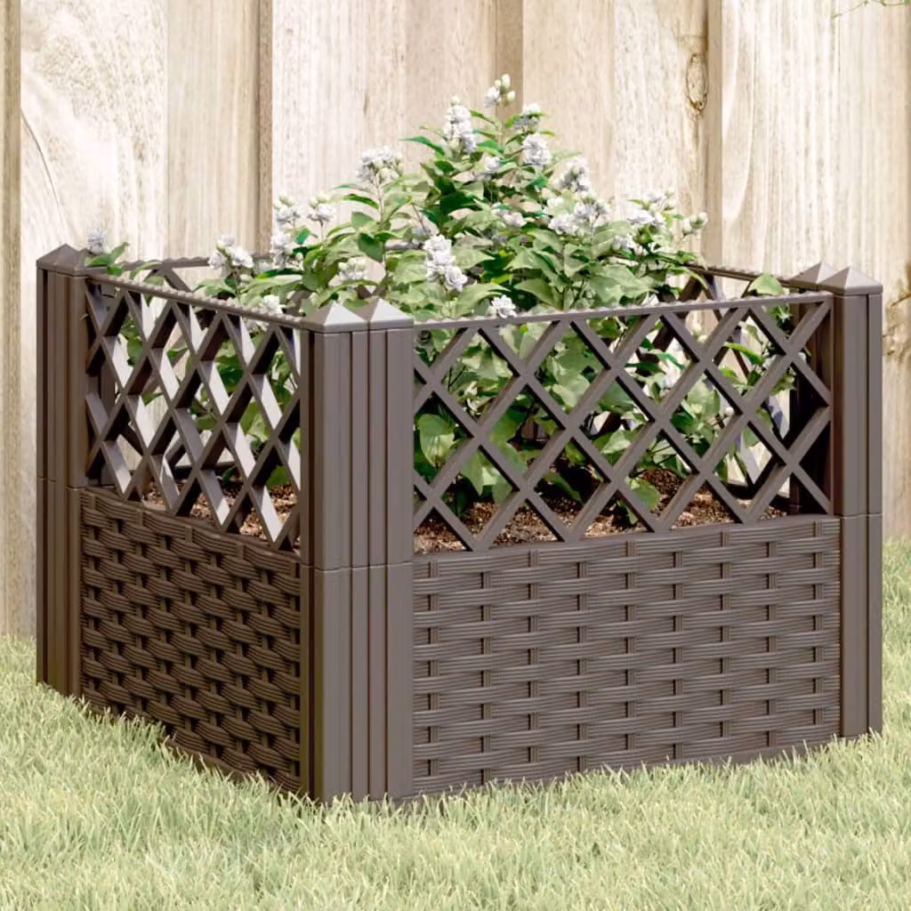 Fioriera da giardino con picchetti vidaXL in plastica marrone L/P/H: 43,5 x 43,5 x 43,5 cm