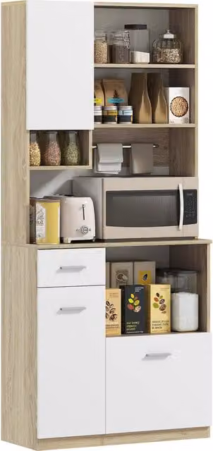 Mobile Dispensa 80x35x180 cm Ripiano con Foro Passacavi Bianco e Rovere