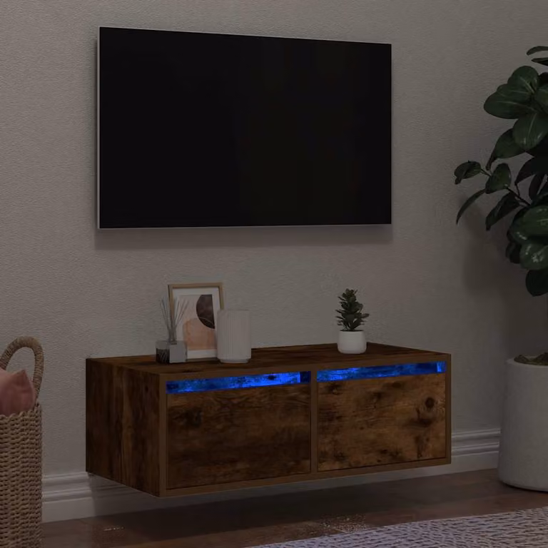 vidaXL Mobile Porta TV Moderno con Luci LED in Rovere Fumo, L 75 cm x P 35,5 cm x H 25 cm