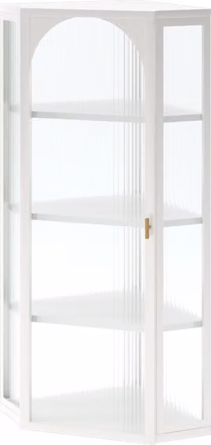 Armadio da parete triangolare bianco con vetro trasparente chiaro, 105 cm, 4 ripiani senza schiena, per cucina e bagno