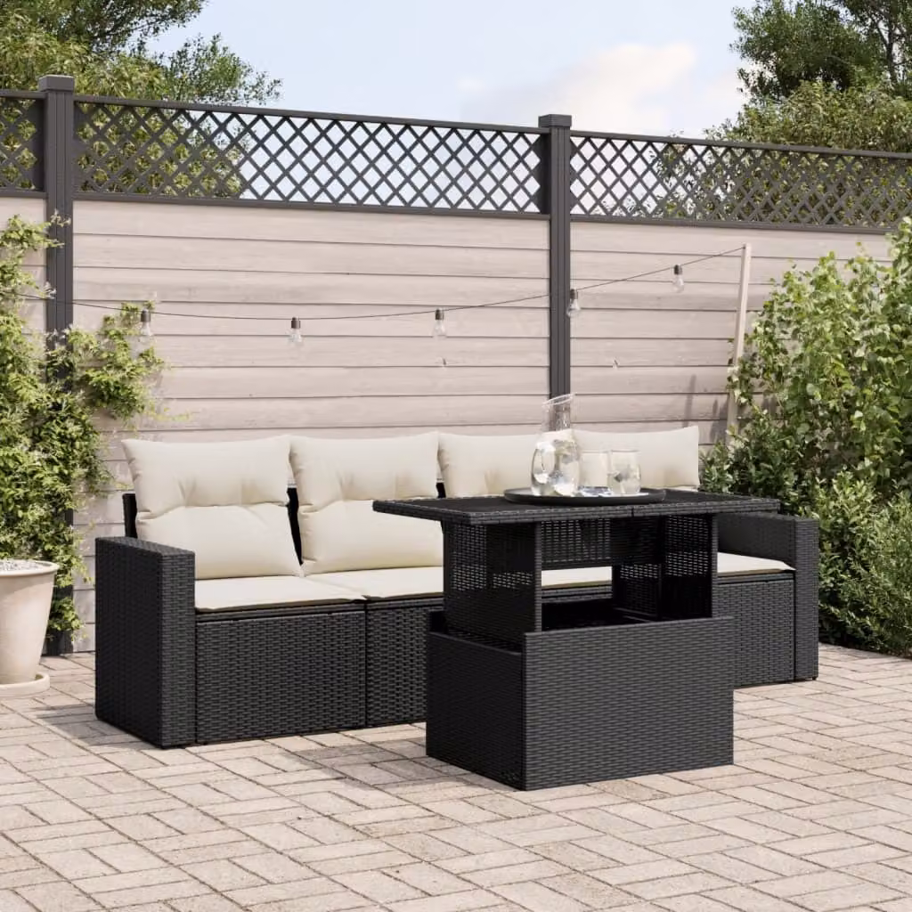 Maison Exclusive - Set Divani da Giardino 5 pz con Cuscini in Polyrattan Nero