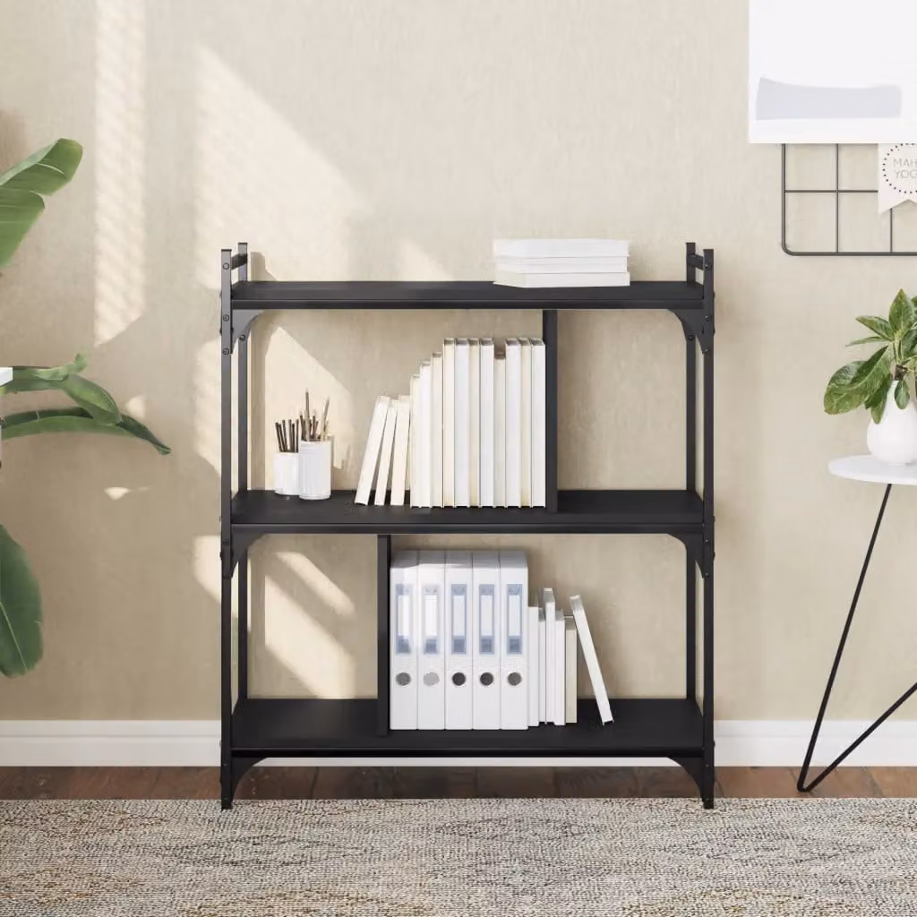 Libreria Industrial vidaXL in Legno e Metallo con 3 Ripiani, Colore Nero, L 76 cm x P 32 cm x H 88 cm