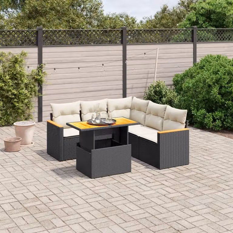 Maison Exclusive - Set Divano da Giardino 6 pz con Cuscini Nero in Polyrattan