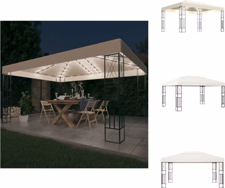 vidaXL Gazebo con ghirlanda luminosa a LED 3x4 m in tessuto color crema - Gazebo e tendoni per feste