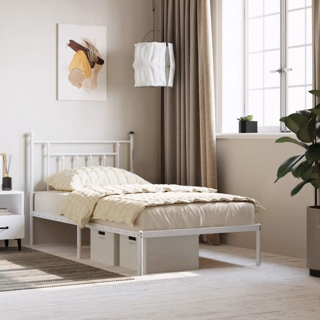 The Living Store Struttura letto con testiera in metallo bianco 100x190 cm