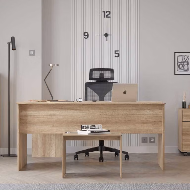 Skye Decor, Rms-320-Tt-1, scrivania, pannelli truciolari rivestiti al 100% in melamina, noce chiaro, 160 x 144 x 75 cm