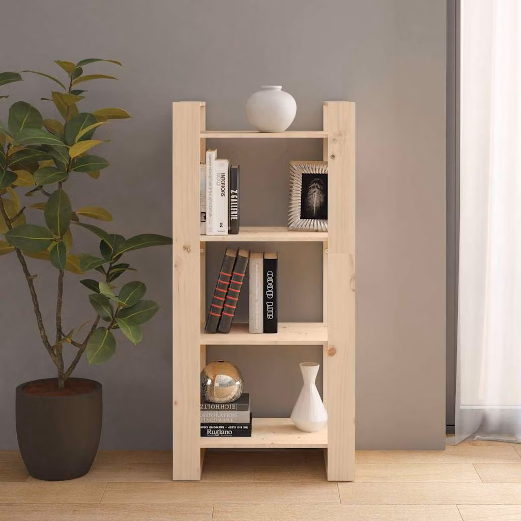 Libreria divisorio vidaXL in legno massello di pino rustico, colore marrone/beige, L: 60 cm, P: 35 cm, H: 125 cm