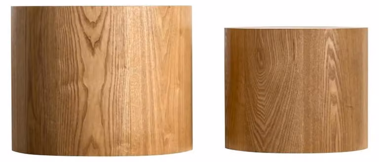 Tavolino da caffè - Set di 2 tavolini rotondi in stile tamburo - Realizzato in legno massello e MDF - Effetto legno naturale